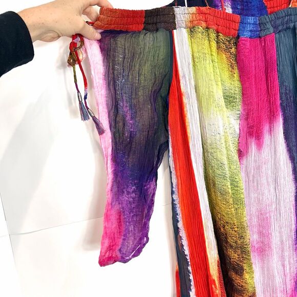 Anthropologie Floreat Dress Large Green Red Blue Watercolor Off Shoulder Flowy - Picture 4 of 16